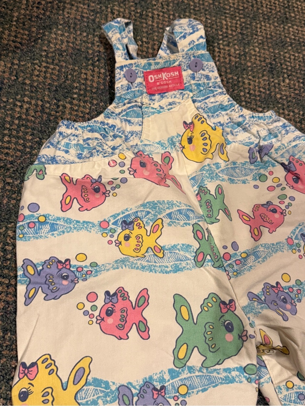 Vtg 90’s OshKosh B'gosh Vestbak Fish Print Overalls size 12mos - Picture 7 of 12